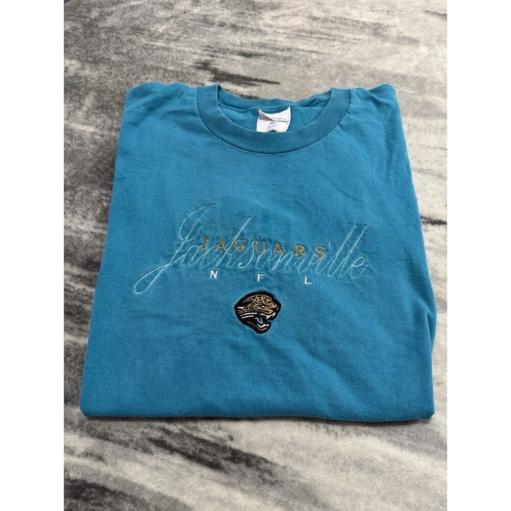 Vintage NFL Jacksonville Jaguars Stitched Logo Teal T-Shirt Size XXL Pro Player